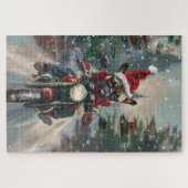 Franse Bulldog rijdt op motorfiets met Kerstmis Legpuzzel (Horizontaal)