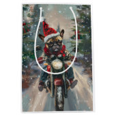 Franse Bulldog rijdt op motorfiets met Kerstmis Medium Cadeauzakje (Voorkant)