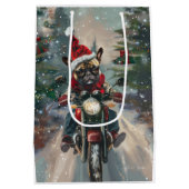 Franse Bulldog rijdt op motorfiets met Kerstmis Medium Cadeauzakje (Achterkant)