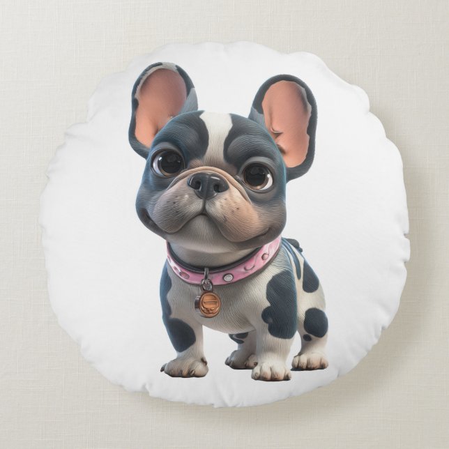 Franse Bulldog Rond Kussen (Voorkant)
