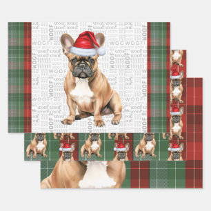 Franse Bulldog Rood Groen Kerstmis Geruite Kerst Inpakpapier Vel