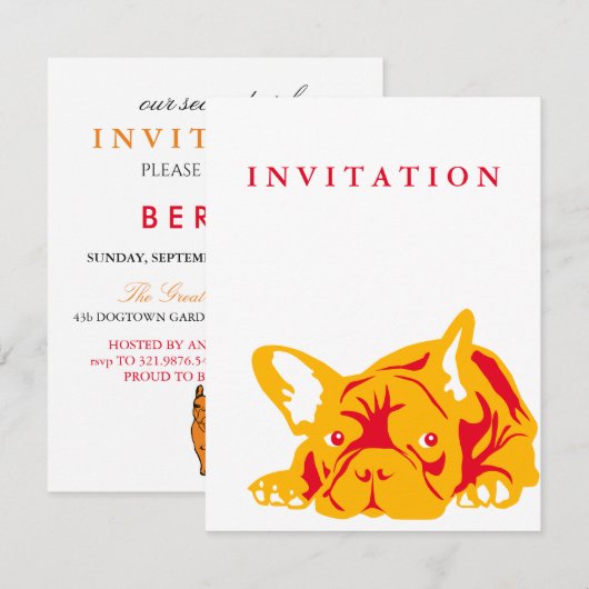 Franse Bulldog rood Uitnodiging (Voorkant / Achterkant)