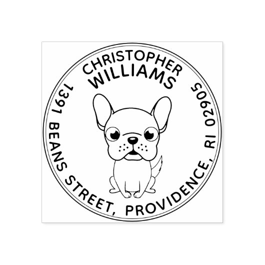 Franse Bulldog Round Return-adresstempel Rubberstempel (Afrduk)