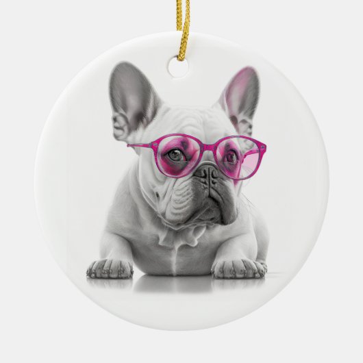 Franse Bulldog roze glazen Keramische Decoratie (Voorkant)