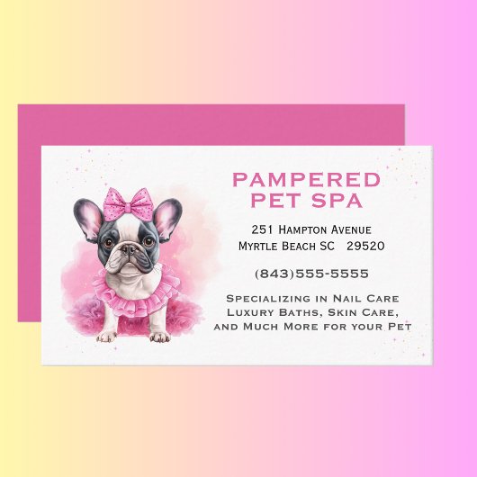 Franse Bulldog Roze Pet Groomer Spa Visitekaartje