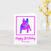 Franse Bulldog Roze Silhouet Hond Grappige Kaart (Gele Bloem)