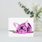 Franse Bulldog roze zwart wit Briefkaart (Staand voorkant)