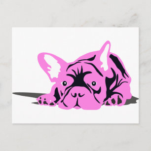 Franse Bulldog roze zwart wit Briefkaart