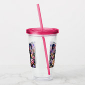 Franse Bulldog Rozen Floral Roze Zwart Wit Acryl Drinkbeker (Links)