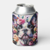 Franse Bulldog Rozen Floral Roze Zwart Wit Blikjeskoeler (Blikje Voorkant)