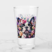 Franse Bulldog Rozen Floral Roze Zwart Wit Glas (Achterkant)