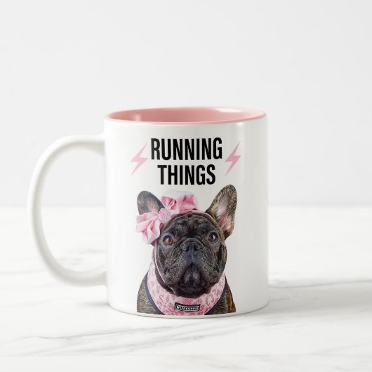Franse Bulldog Runing Tweekleurige Koffiemok (Links)