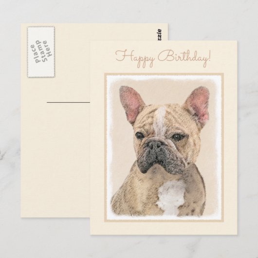 Franse Bulldog (Sable) schilderen - Cute Original  Briefkaart (Voorkant / Achterkant)