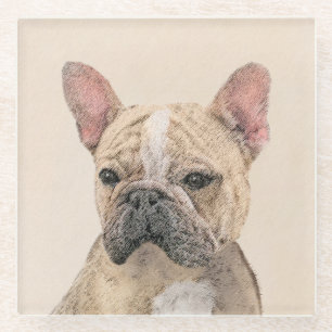 Franse Bulldog (Sable) schilderen - Cute Original  Glazen Onderzetter