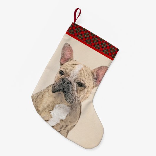Franse Bulldog (Sable) schilderen - Cute Original  Kleine Kerstsok (Voorkant (Hangend))