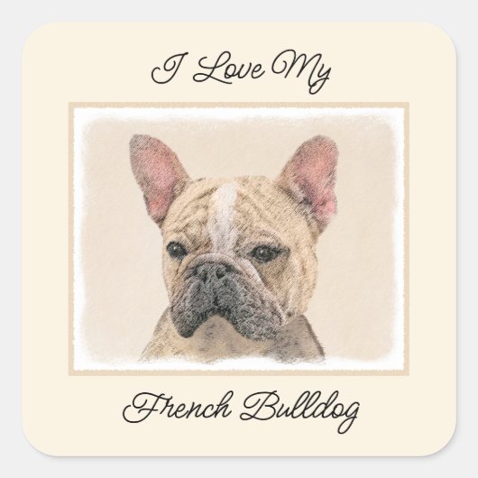 Franse Bulldog (Sable) schilderen - Cute Original Vierkante Sticker (Voorkant)