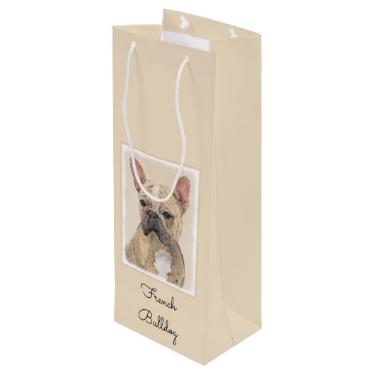 Franse Bulldog (Sable) schilderen - Cute Original  Wijn Cadeautas (Achterkant Gekanteld)
