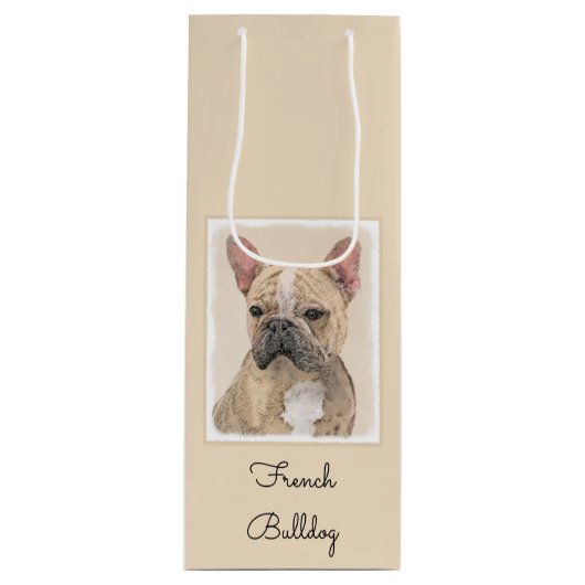 Franse Bulldog (Sable) schilderen - Cute Original  Wijn Cadeautas (Voorkant)