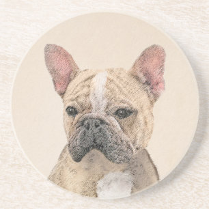 Franse Bulldog (Sable) schilderen - Cute Original  Zandsteen Onderzetter
