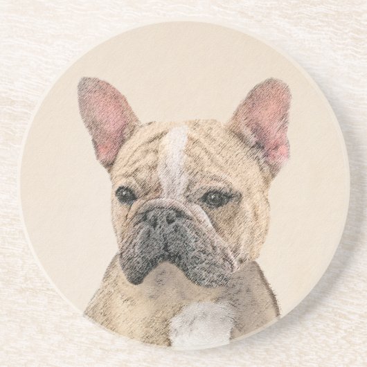 Franse Bulldog (Sable) schilderen - Cute Original  Zandsteen Onderzetter (Voorkant)
