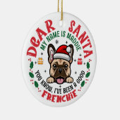 Franse Bulldog Santa Christmas Aangepaste naam Keramisch Ornament (Rechts)