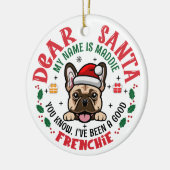 Franse Bulldog Santa Christmas Aangepaste naam Keramisch Ornament (Links)