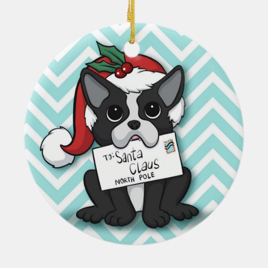 Franse bulldog Santa Claus Holiday Keramisch Ornament (Achterkant)