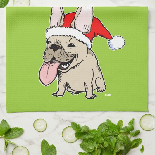 Franse Bulldog Santa Clause - Cute Dog Holiday Theedoek (Gevouwen)