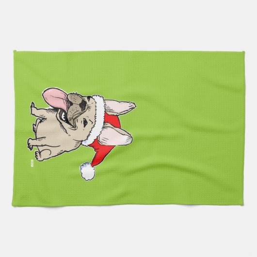 Franse Bulldog Santa Clause - Cute Dog Holiday Theedoek (Horizontaal)