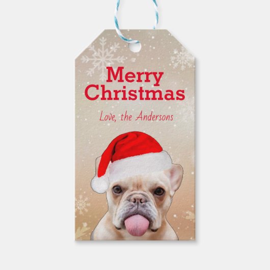 Franse Bulldog Santa Grappig Kerstmis Cadeaulabel (Voorkant)