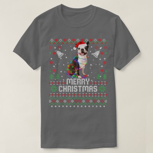 Franse Bulldog Santa Hat Dog kerstboomverlichting T-shirt (Design voorkant)