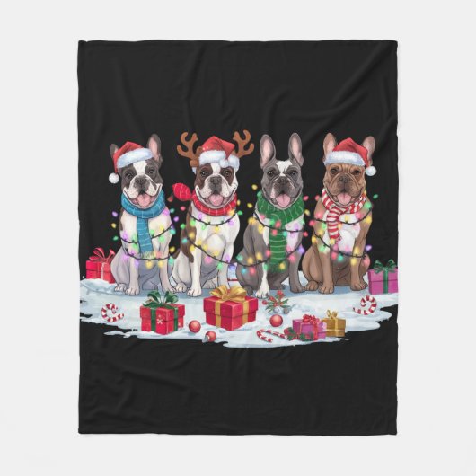 Franse bulldog Santa hat gewei elf Kerstmis Fleece Deken (Voorkant)