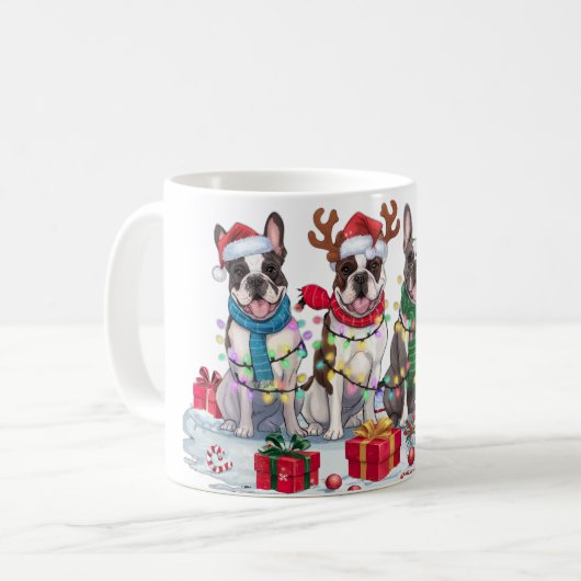 Franse bulldog Santa hat gewei elf Kerstmis Koffiemok (Voorkant links)