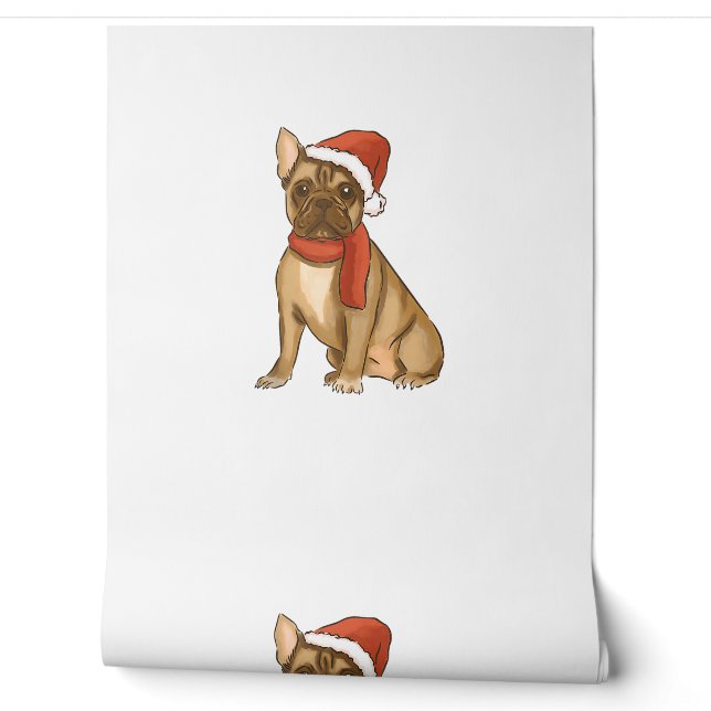 Franse Bulldog Santa Hat - Grappige Kerstmis Behang (Afrollen)