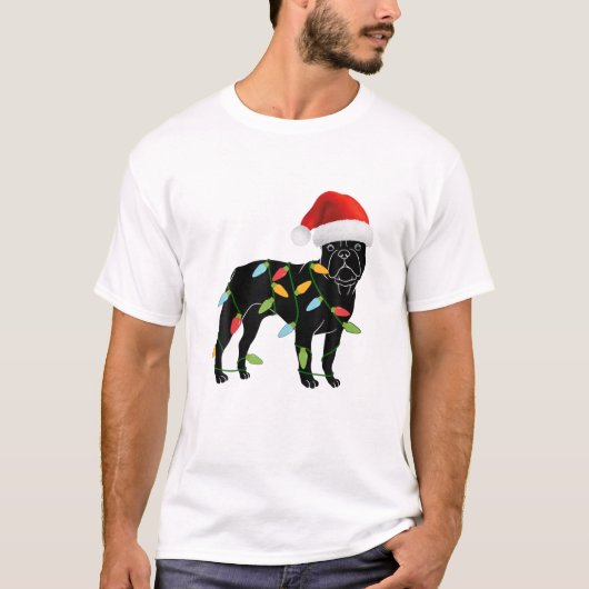 Franse Bulldog Santa Hat kerstboomverlichting Xma T-shirt (Voorkant)