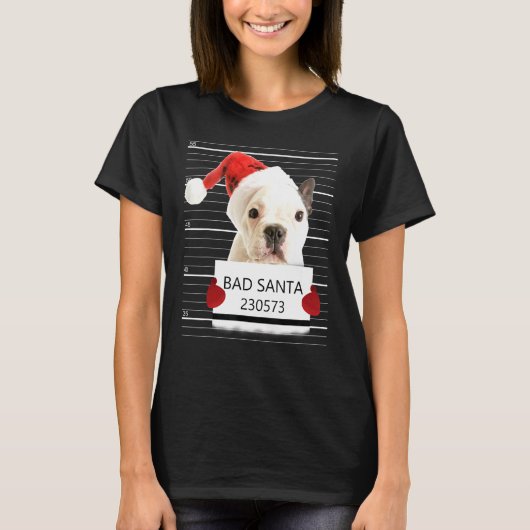 Franse Bulldog Santa Hat Persoonlijke Stalker Kers T-shirt (Voorkant)