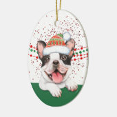 Franse Bulldog Santa Hat Red Confetti Keramisch Ornament (Links)