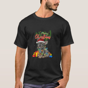 Franse Bulldog Santa Hoed Kerstboom Lichten Jongen T-shirt