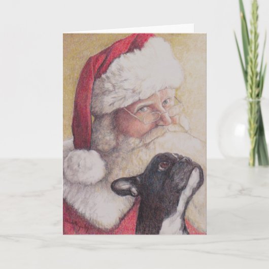 Franse Bulldog & SantaClaus Dog-kerstkaart Kaart (Voorkant)