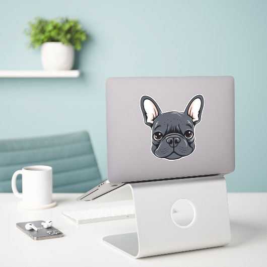 Franse Bulldog schattig franchie puppy gezicht con Sticker (Laptop op bureau)