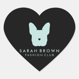 Franse Bulldog Schattig Gezicht Zwart Teal Hart Sticker