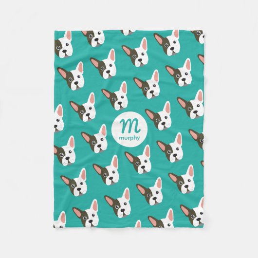 Franse Bulldog Schattige Dog Custom Monogram Uw Kl Fleece Deken (Voorkant)