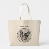 Franse Bulldog Schilderen White Black Pied Dog Art Grote Tote Bag (Achterkant)