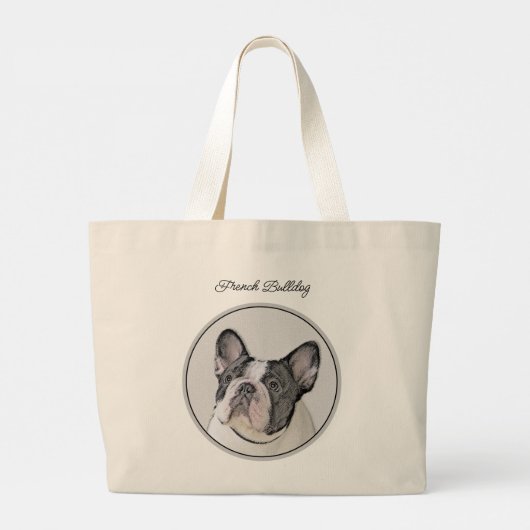 Franse Bulldog Schilderen White Black Pied Dog Art Grote Tote Bag (Achterkant)