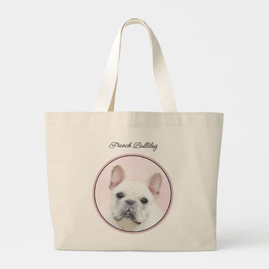 Franse Bulldog Schilderen White Cream Pet Dog Art Grote Tote Bag (Achterkant)