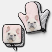 Franse Bulldog Schilderen White Cream Pet Dog Art Ovenwant & Pannenlap Set (Voorkant / Achterkant)