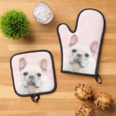 Franse Bulldog Schilderen White Cream Pet Dog Art Ovenwant & Pannenlap Set (Top down)