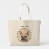 Franse Bulldog Schilderij Fawn Schattigee originel Grote Tote Bag (Achterkant)