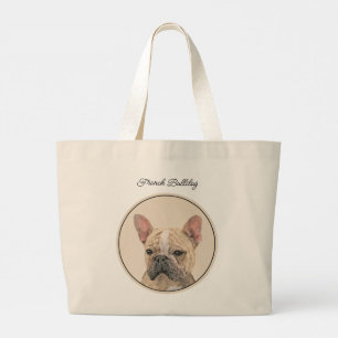 Franse Bulldog Schilderij Fawn Schattigee originel Grote Tote Bag