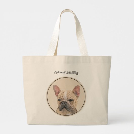 Franse Bulldog Schilderij Fawn Schattigee originel Grote Tote Bag (Achterkant)